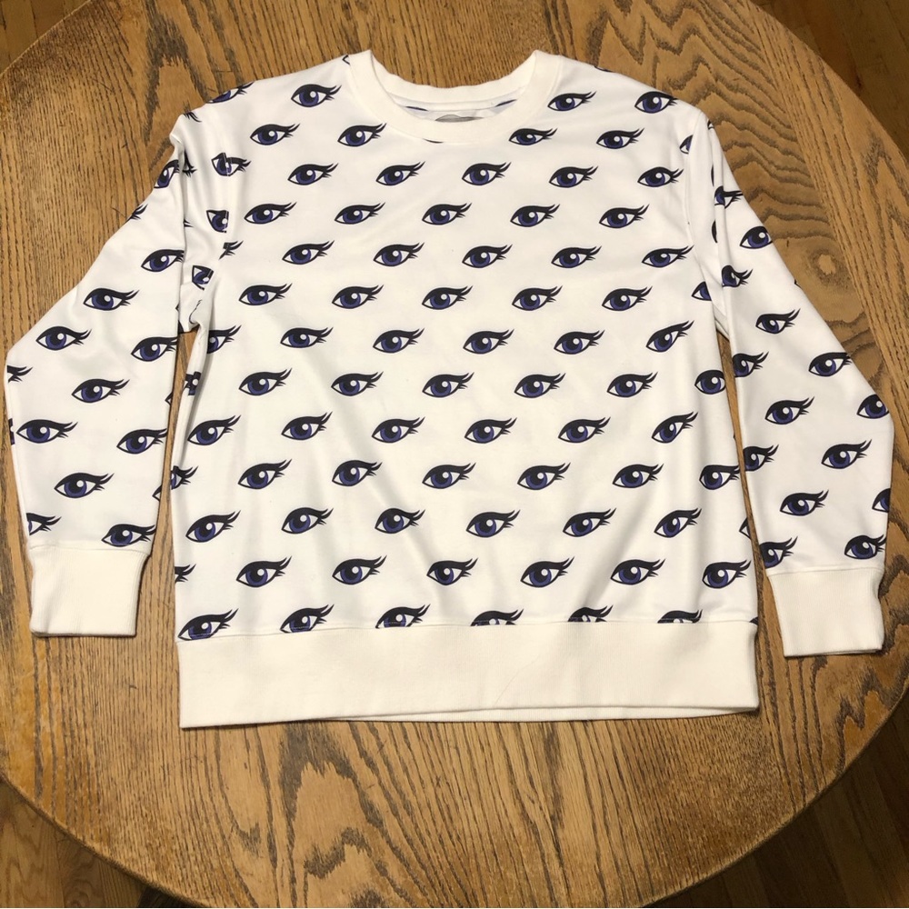 (3/$25) White Eric + Lani Sweatshirt with Anime-Style Eye Pattern